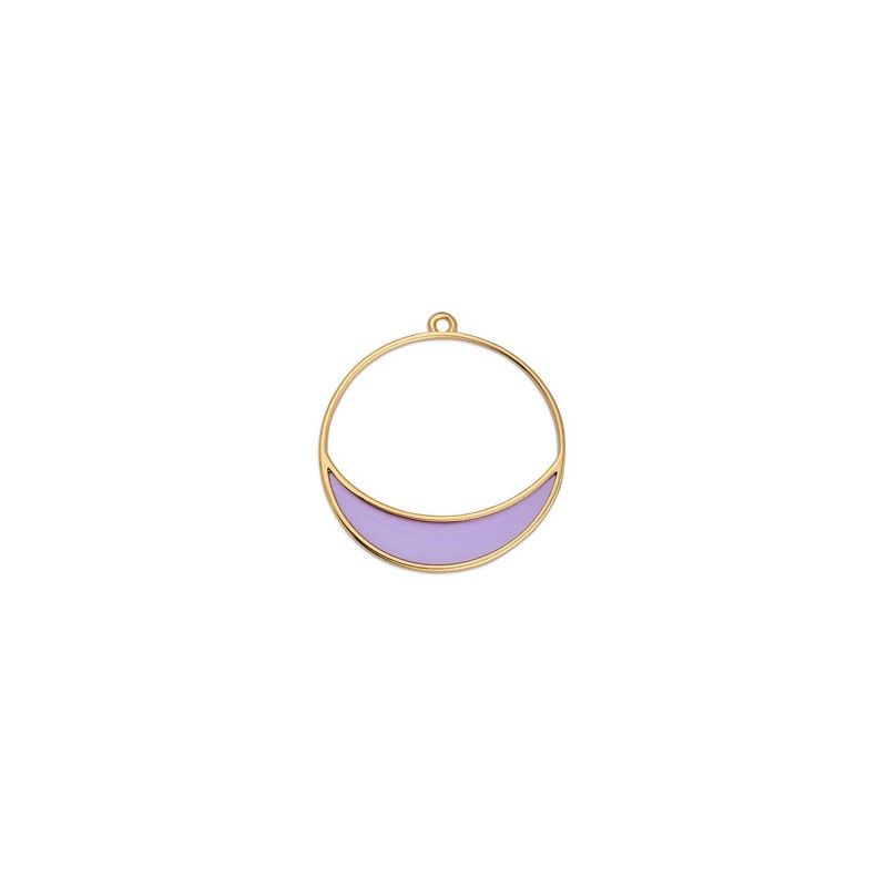 Pendentif rond avec demi-lune intérieur violet effet vitrail 36.9x39.7mm x1  - 1