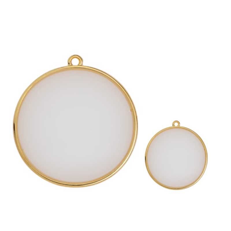 Pendentif circulaire doré effet vitrail blanc 14mm ou 30mm x1  - 2