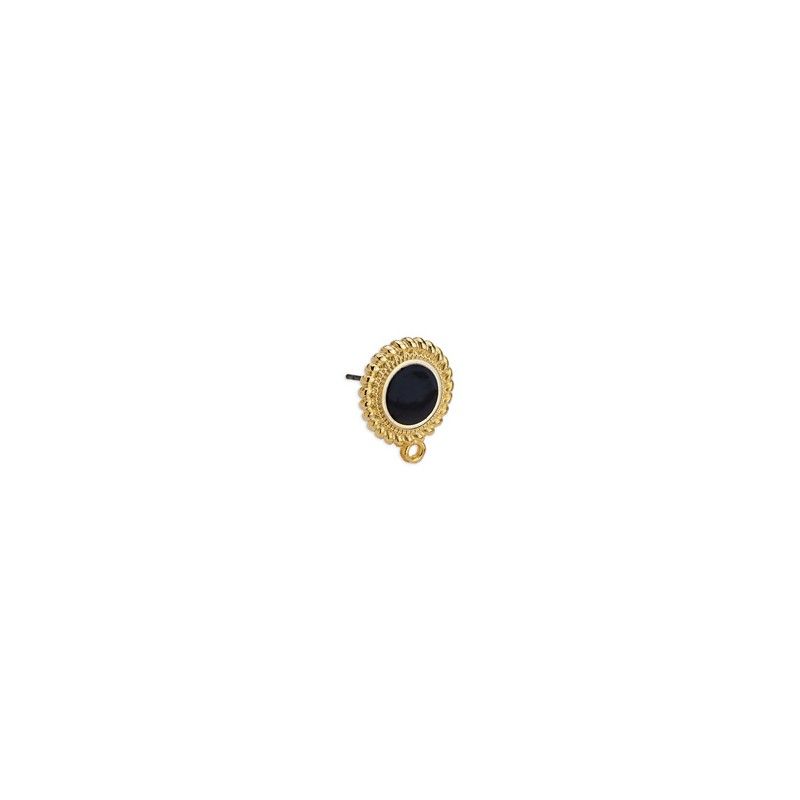 Clous d'oreilles ronds motif ethnique dorés à l'or fin 24K 15x17.7mm x2  - 1
