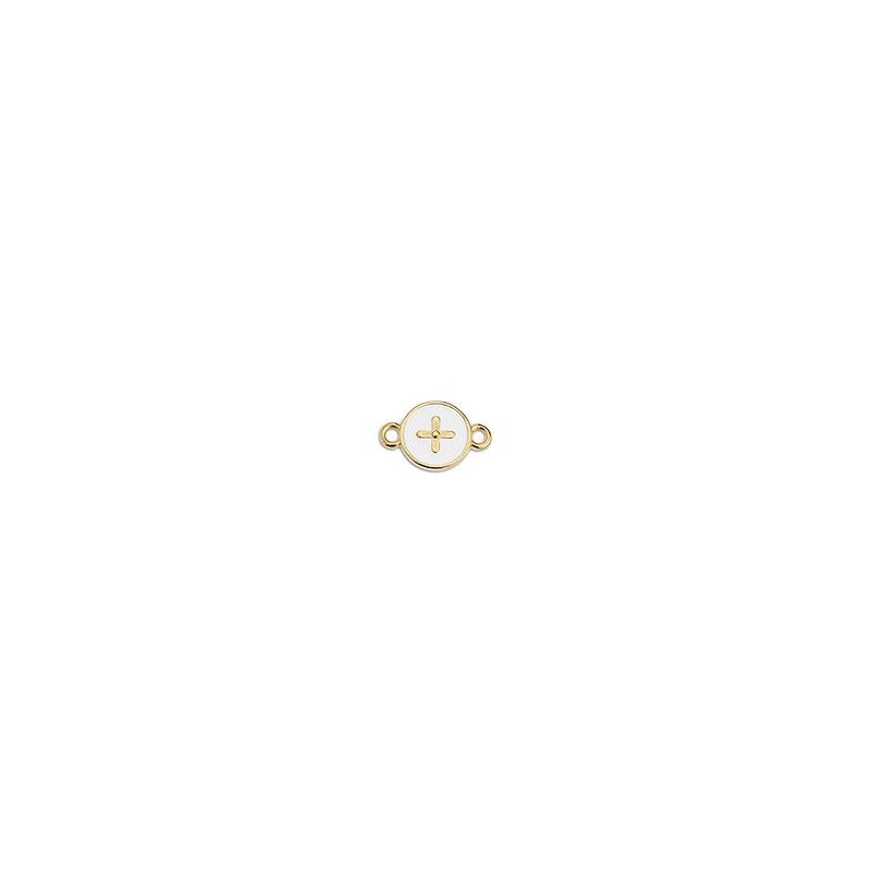 Intercalaire rond doré avec croix émaillé blanc 14.5x9.2mm x1  - 1
