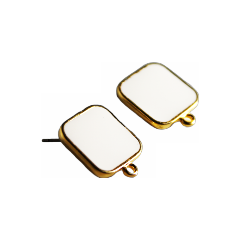 Clous d'oreilles carrés dorés à l'or fin 24K - résine époxy - blanc 17x15mm x2  - 1