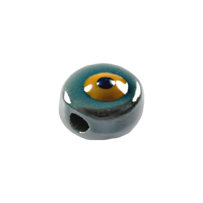 Perle palet rond en céramique avec motif d'œil émaillé 10mm x1  - 1