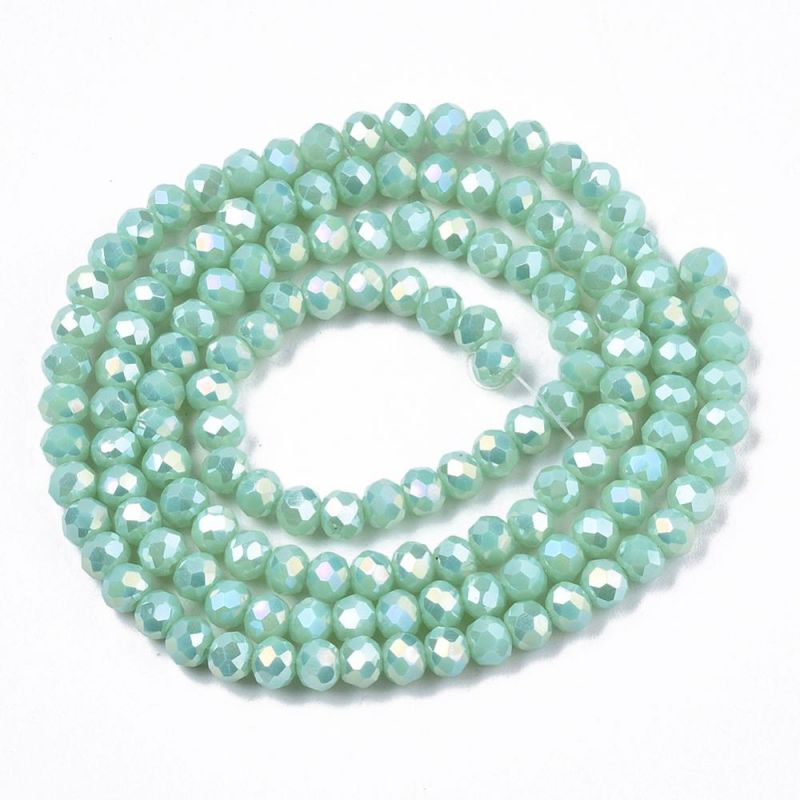 Ronde aplatie facettée 6x4mm VERT TURQUOISE LIGHT LUSTRE OPAL fil 40cm