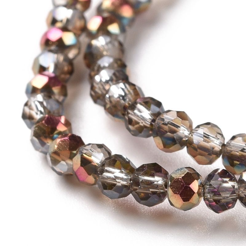 Ronde aplatie facettée 3x2mm SMOKED CRISTAL AB FIL DE 36 CM