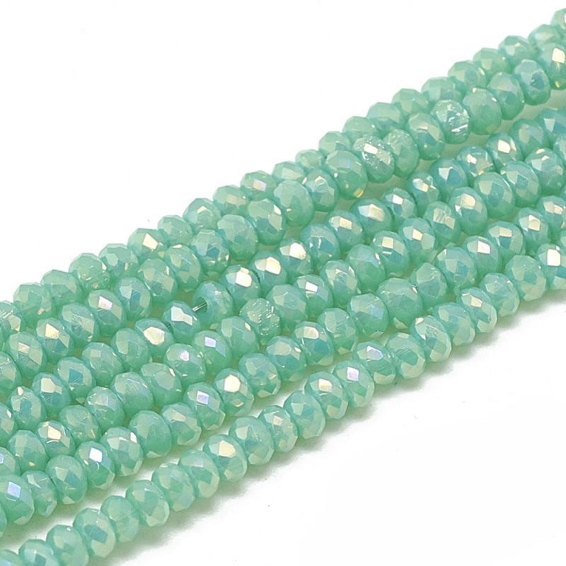 Ronde aplatie facettée 2x3mm VERT TURQUOISE LUSTRE BRILANT fil de 32cm