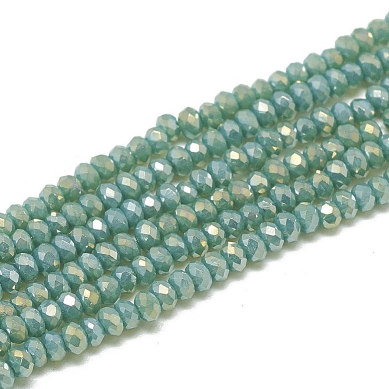 Ronde aplatie facettée 2x3mm LIGHT EMERALD LUSTRE fil 40cm