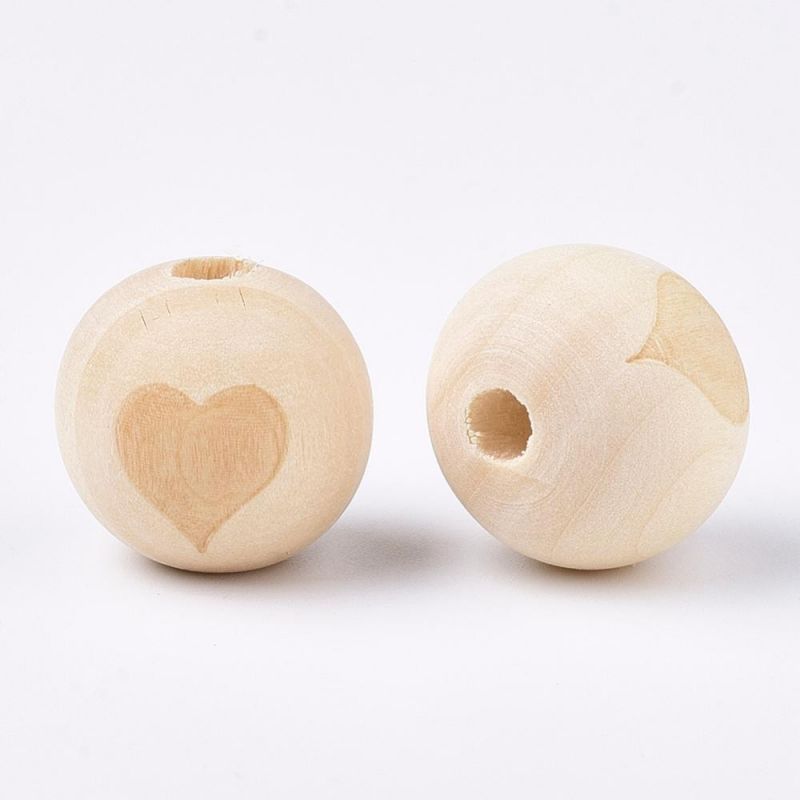 Ronde 20x18mm BOIS BLANC trou 4mm gravé coeur
