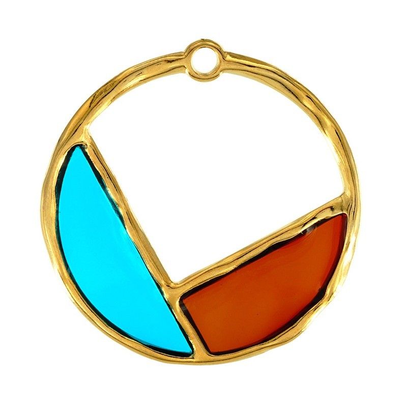 Pendentif rond en zamak effet vitrail bleu/marron 40mm x1  - 1
