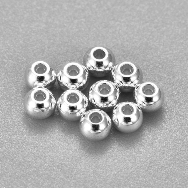 Perle ronde argentée 3x2mm en acier inoxydable x1  - 1