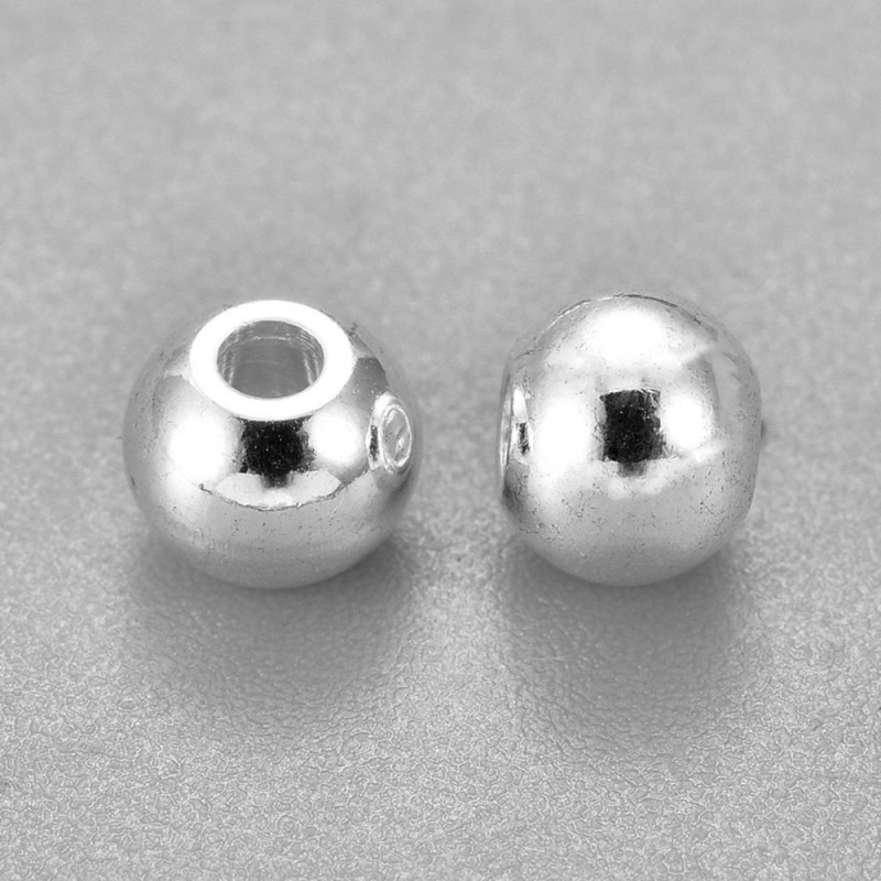 Perle ronde argentée 6x5mm en acier inoxydable x1  - 1