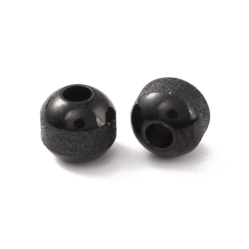 Perle ronde noir texturée en acier inoxydable x2  - 1