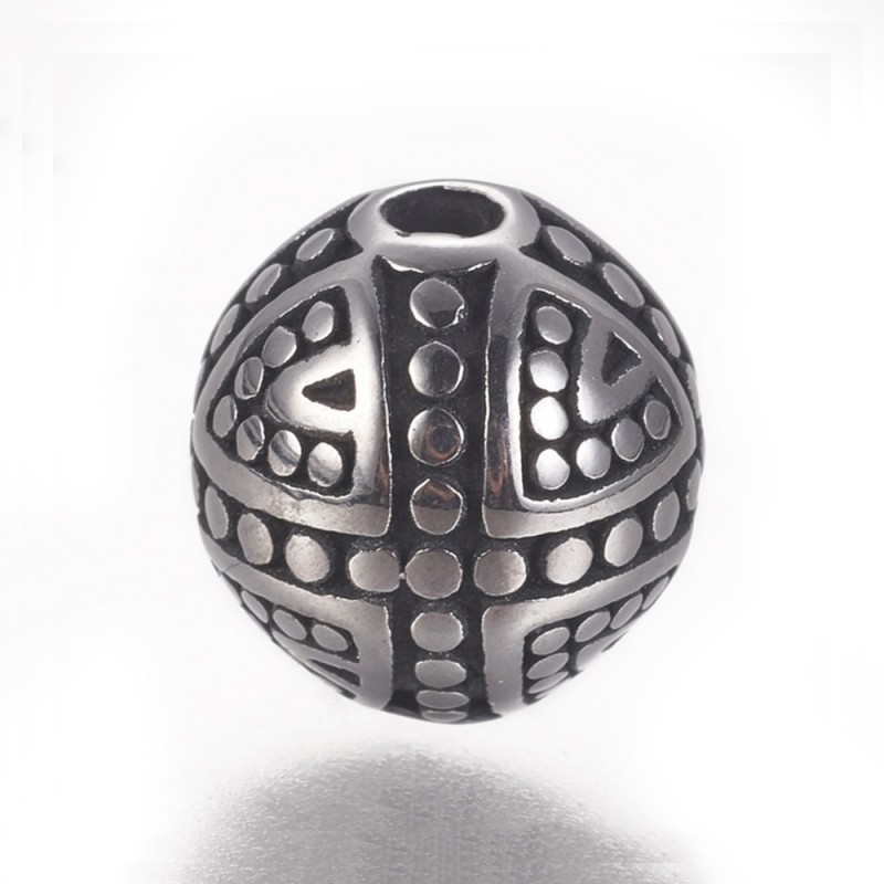 Perle ronde argent antique en acier inoxydable x1  - 1