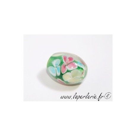 Olive inclusion 3 fleurs 16mm VERT  - 1