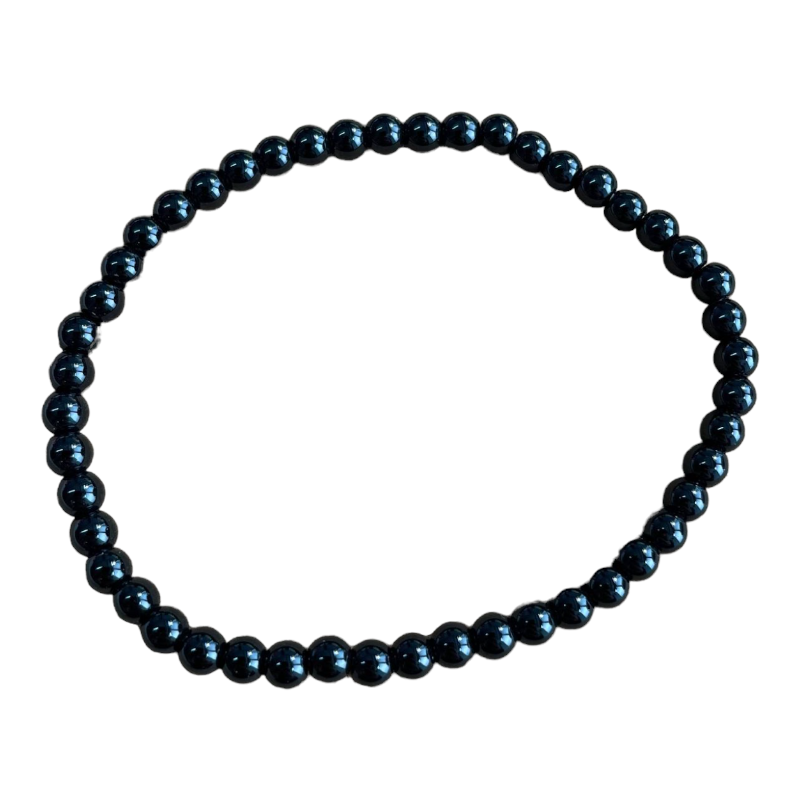 Bracelet ronde 4mm agate noire/onyx 18cm x1  - 1
