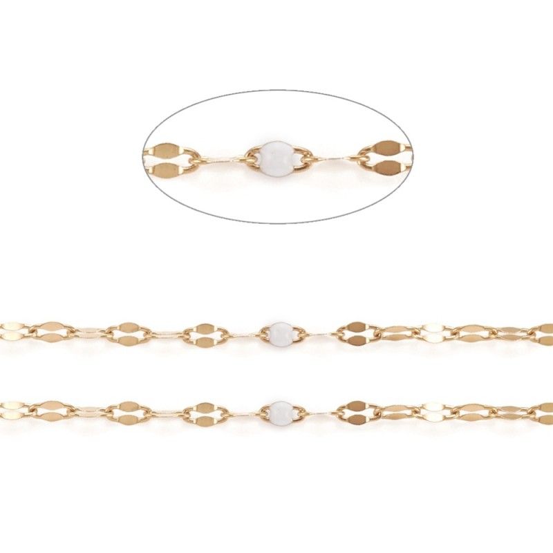 Chaîne maillon grain de café avec goutte époxy en acier inoxydable Turquoise, blanc, bleu x1m  - 1