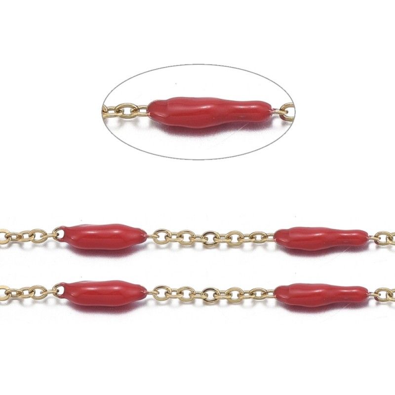Chaîne maille forçat avec résine époxy en acier inoxydable rouge, rose, gris x50cm  - 1