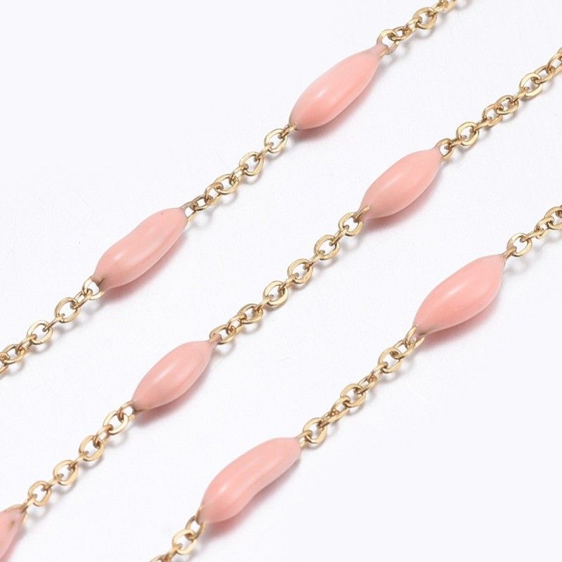 Chaîne maille forçat avec résine époxy en acier inoxydable rouge, rose, gris x50cm  - 4