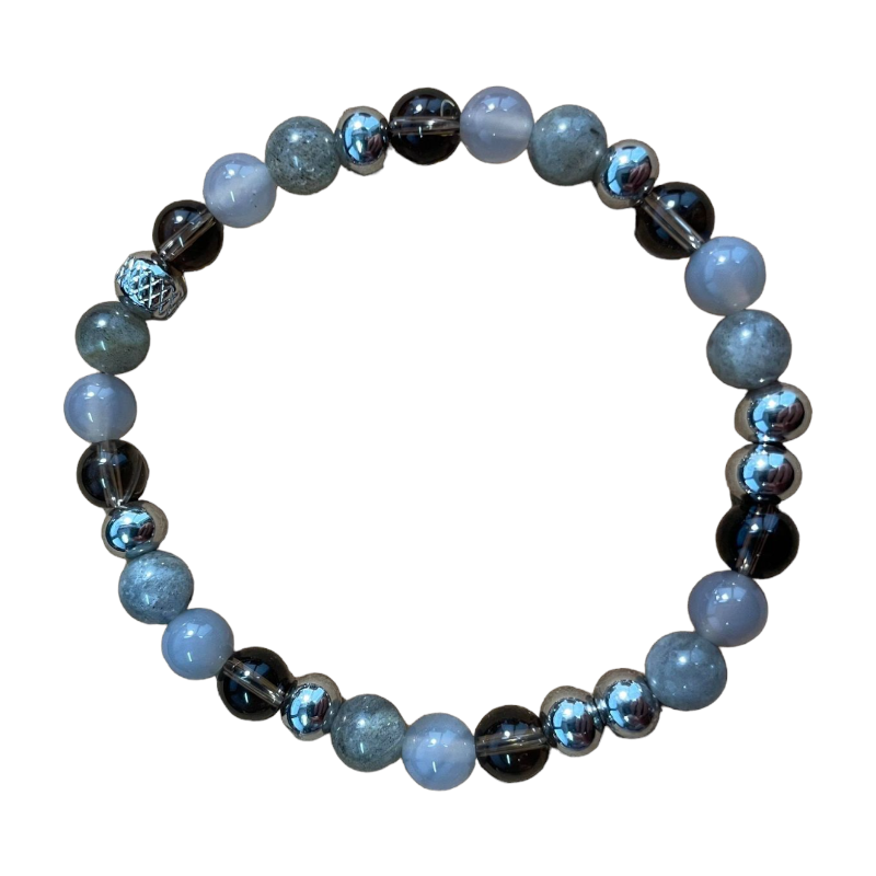 Bracelet anti-stress - quartz fumé + agate grise + labradorite | 2 tailles disponibles x1  - 1