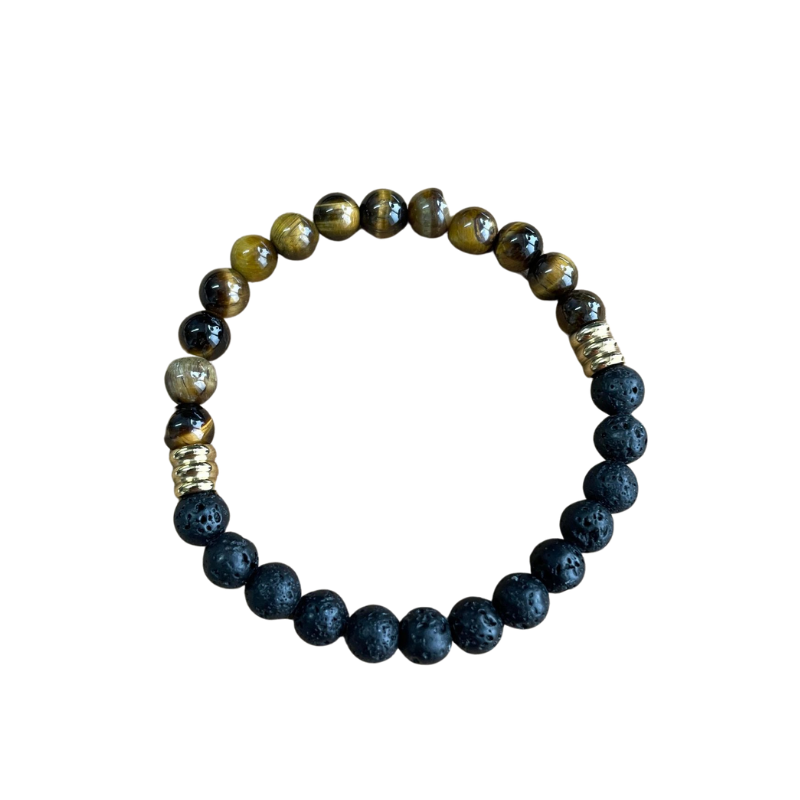 Bracelet ronde œil de tigre + pierre de lave | 2 tailles disponibles x1  - 1