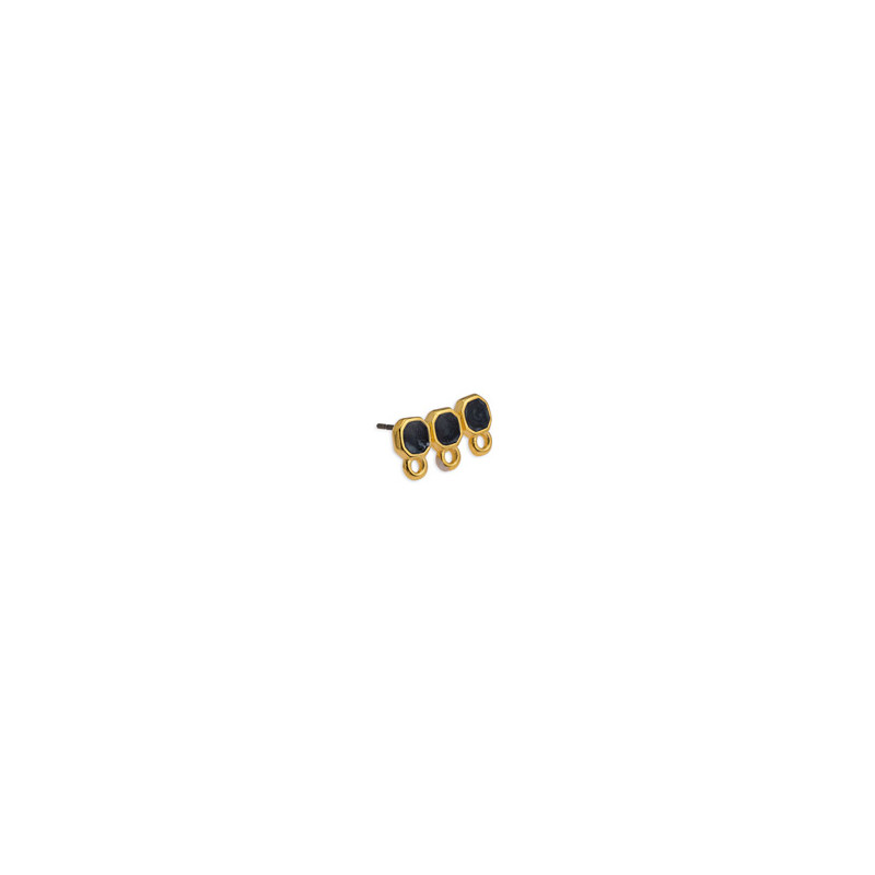 Clous d'oreilles trois rangs doré à l'or fin 24K 16,2mmx5,5mm x2  - 1