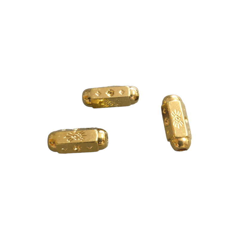 Perle tube ethnique dorée à l'or fin 24K - 14.6x5.7mm x1  - 1