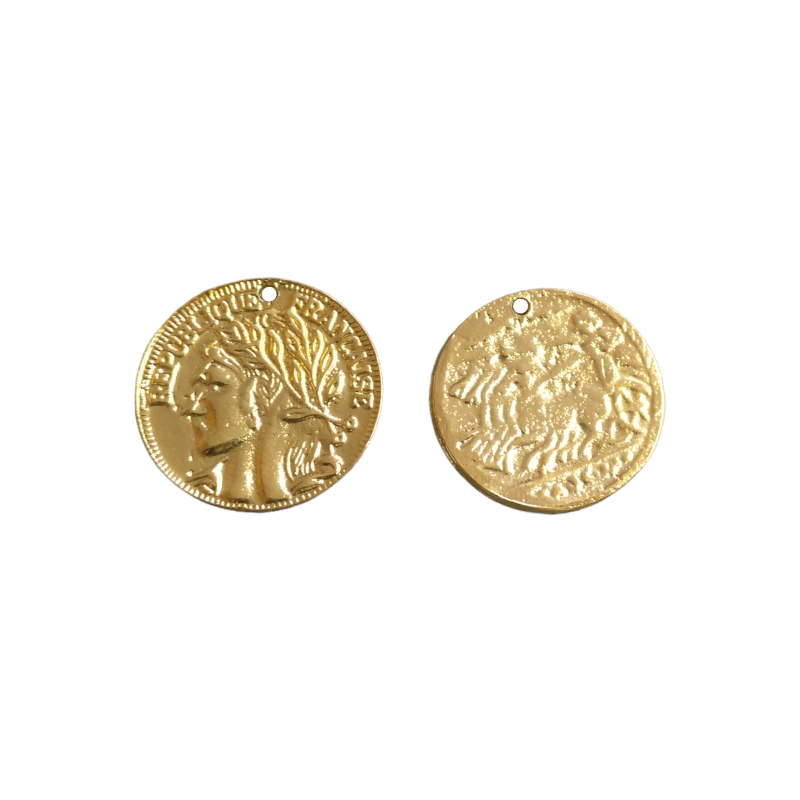 Breloque pièce de monnaie dorée à l'or fin 24K - 19mm x1  - 1