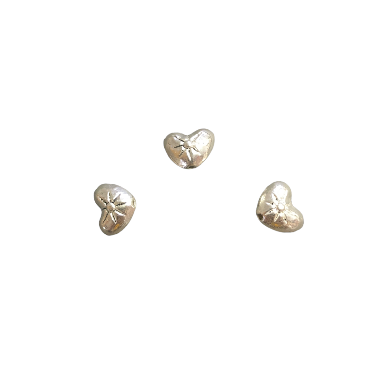 Perle en forme de cœur gravée finition argent 925, 10 microns - 6.7x8.3mm x1  - 1