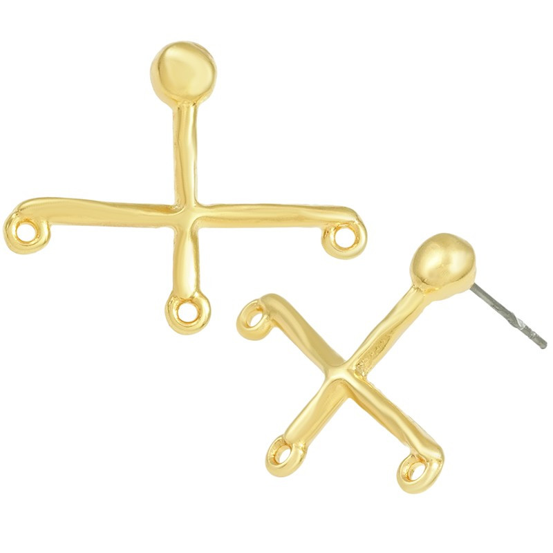 Clous d'oreilles croix 3 anneaux 30x25mm x2  - 1