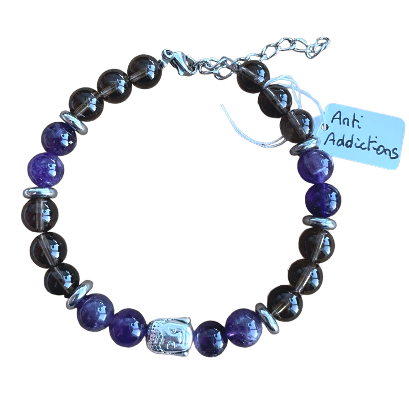 Bracelet anti addiction - améthyste + quartz fumé x1  - 1