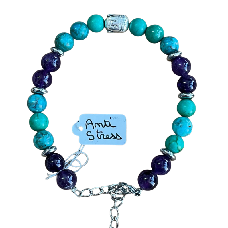 Bracelet anti-stress - améthyste + turquoise x1  - 1
