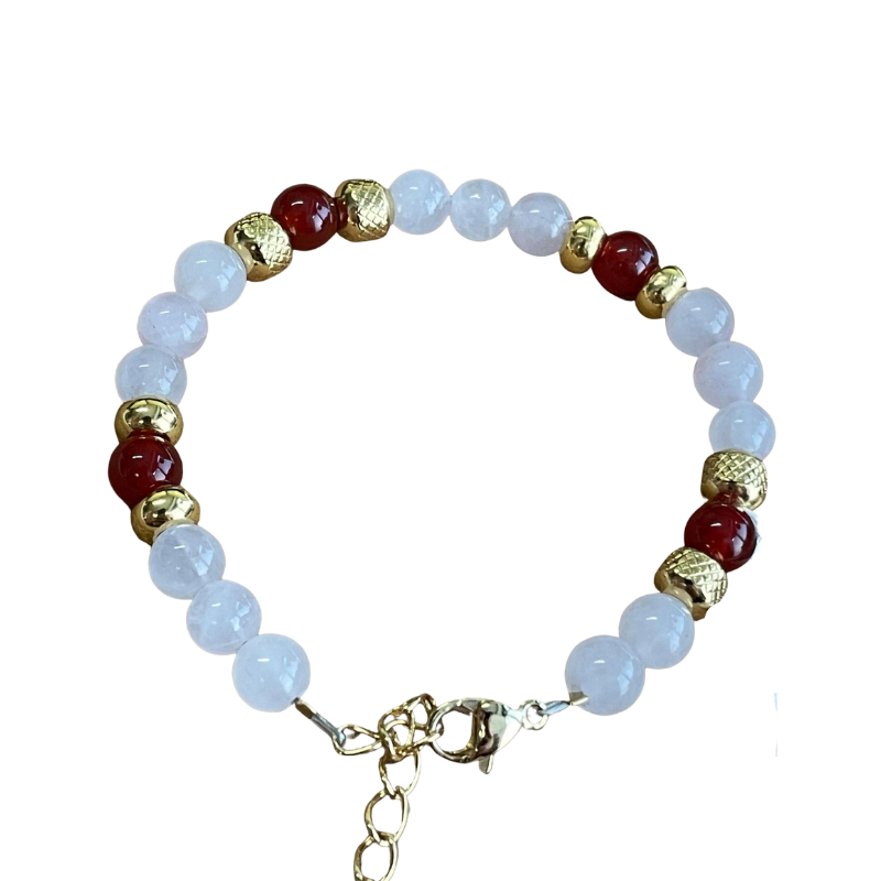 Bracelet "aphrodisiaque" Madame pierre - cornaline + quartz rose 6mm x1  - 1