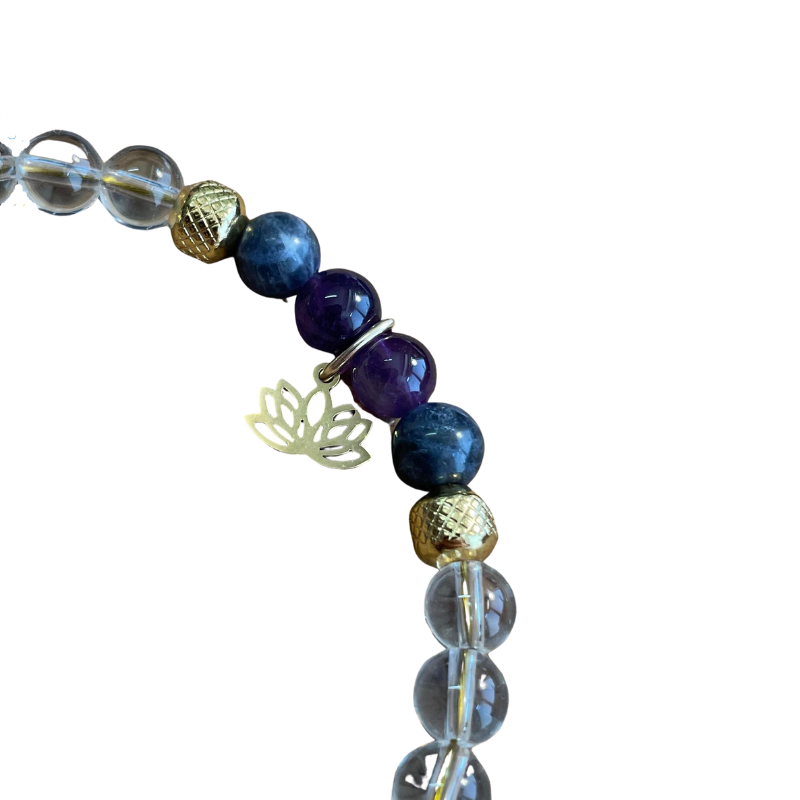 Bracelet namasté en perle ronde - cristal de roche + améthyste + sodalite 6mm x1  - 1