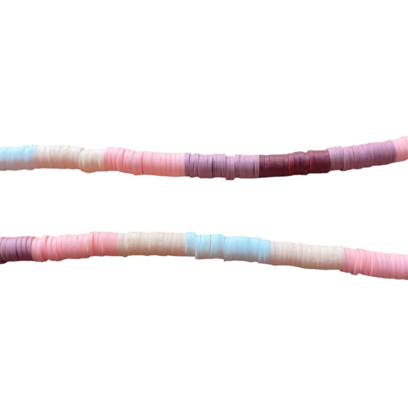 Rondelles Heishi 6x1mm Mix 5 couleurs : tons ROSE x1 Fil de 40cm  - 1