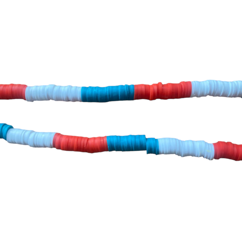 Rondelles Heishi 6x1mm Mix 3 couleurs ROUGE BLANC TURQUOISE x1 Fil De 40cm  - 1