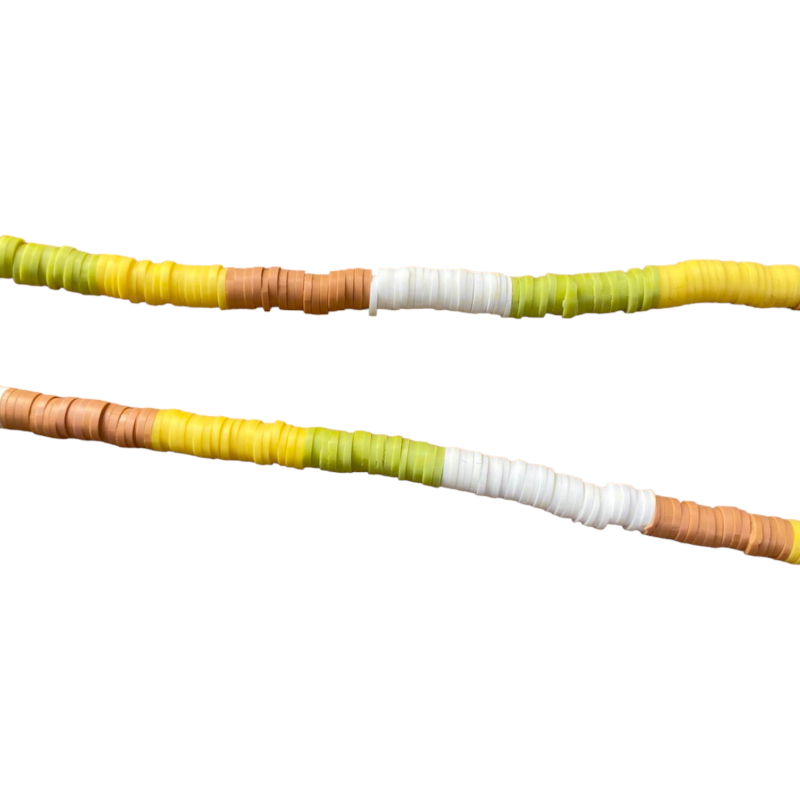 Rondelles Heishi 6x1mm Mix 4 couleurs : VERT / JAUNE / BLANC / CAMEL x1 Fil de 40cm  - 1