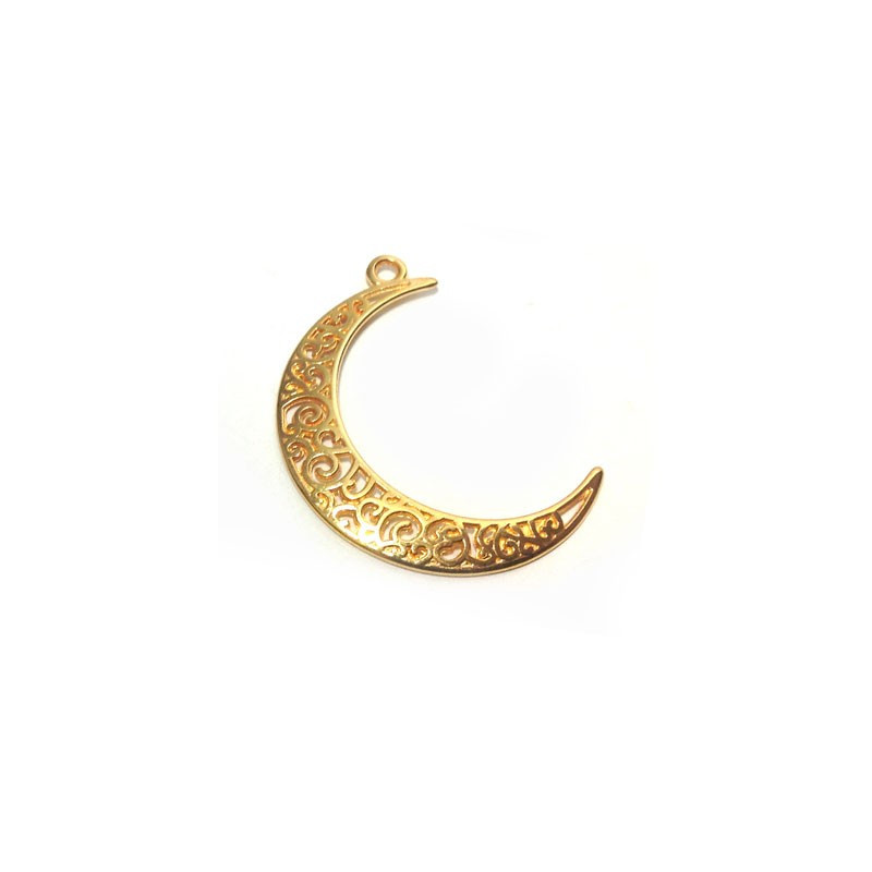 Breloque demi-lune zamak 24K dorée à l'or fin 39x31mm x1  - 1