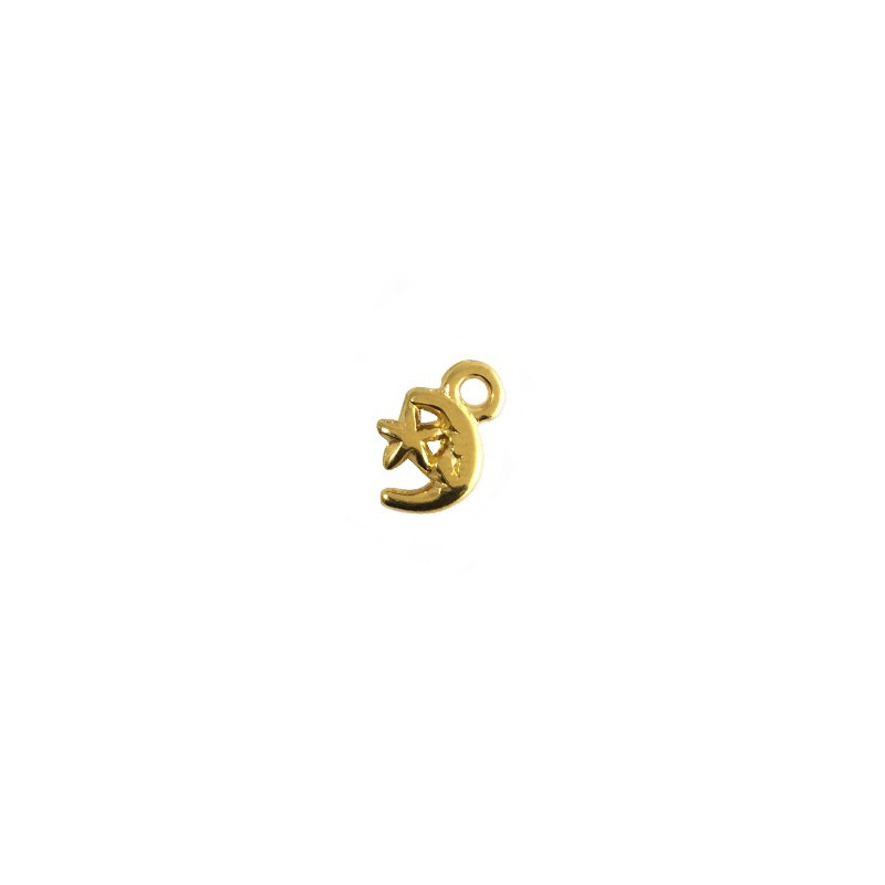 Breloque demi-lune + étoile dorée à l'or fin 24k 8x7.10mm x1  - 1