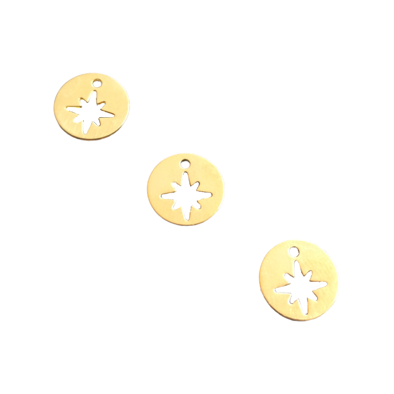 Breloque rose des vents Dorée à l'or fin 24K - 10mm x1