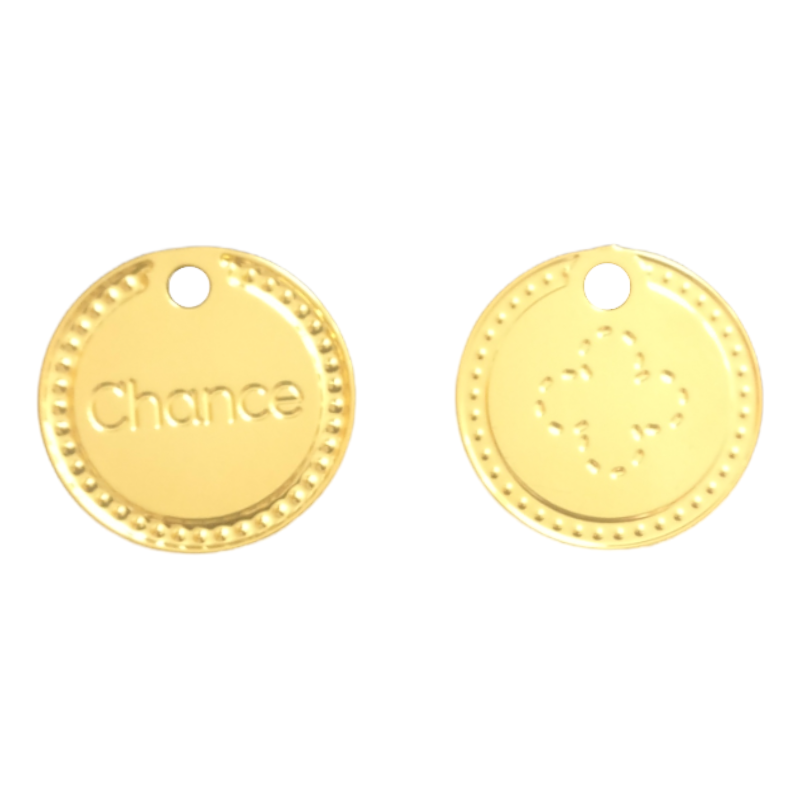 Breloque "Chance" et Trèfle dorée à l'or fin 24K 17MM x1
