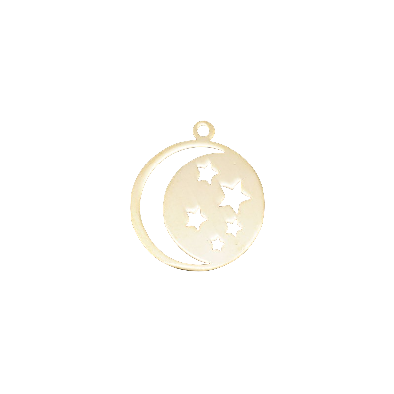 Breloque évidée lune et étoiles en acier inoxydable doré ou argenté 18mm x1