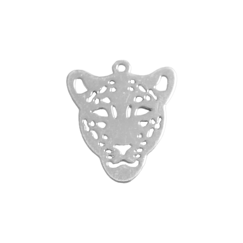 Breloque Tête de léopard finition A925, 10 microns - 18.6x15.5mm