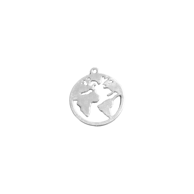 Breloque mappemonde finition A925, 10 microns - 16mm x1