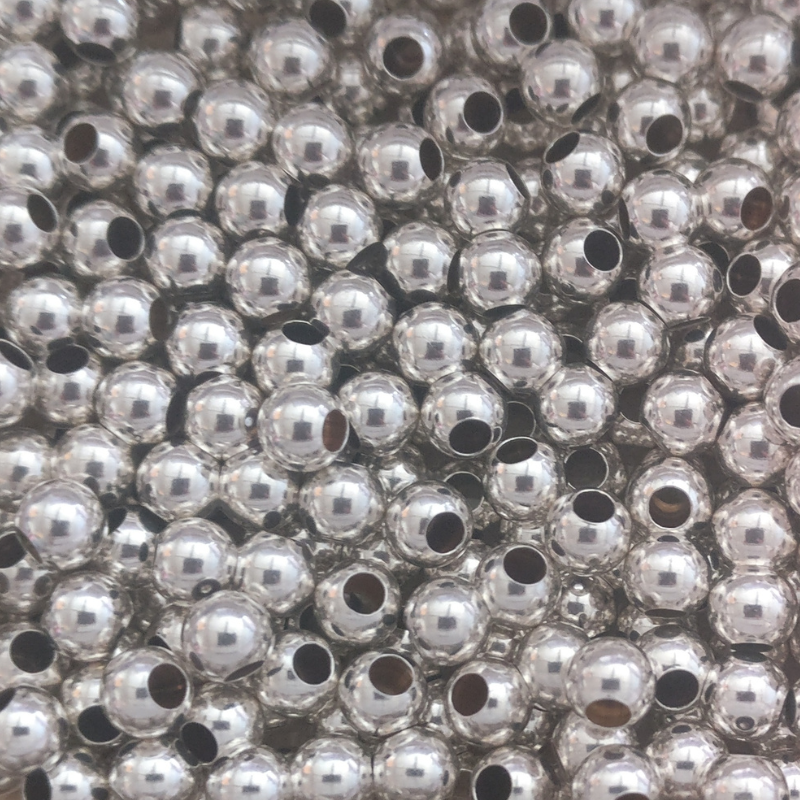 Perles rondes 4mm Gros Trou en Argent 925 x100