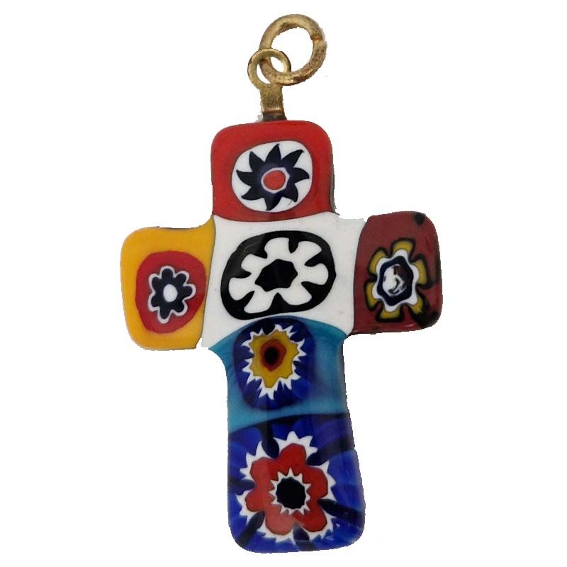 Croix de Murano 29x22mm Millefiori MULTI COULEURS
