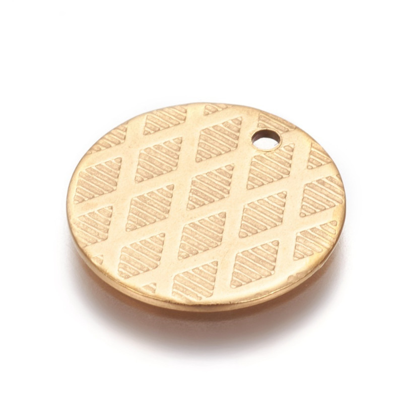 Breloque ronde motif losange en acier inoxydable doré 15x1mm x1