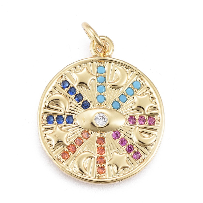 Pendentif œil coloré doré à l'or fin 18K - oxyde de zirconium 20mm x1