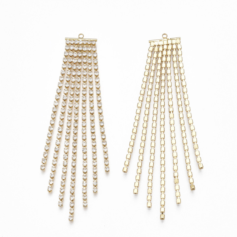 Pendentif 7 chaînes strassées dorées à l'or fin 18K et oxyde de zirconium - 90x14.5mm x1