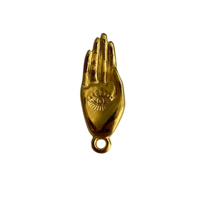 Breloque main motif oeil en zamak doré à l'or fin 24K 19.5x8.6mm x1