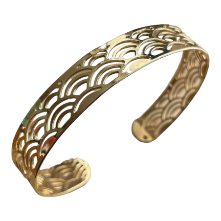 Bracelet manchette en bronze plaqué cuivre - Perle de Jade