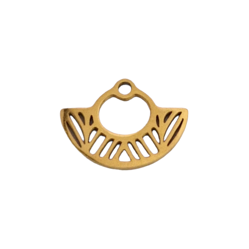 Breloque demi-cercle motifs ethniques en acier inoxydable doré 10.8x15mm x1